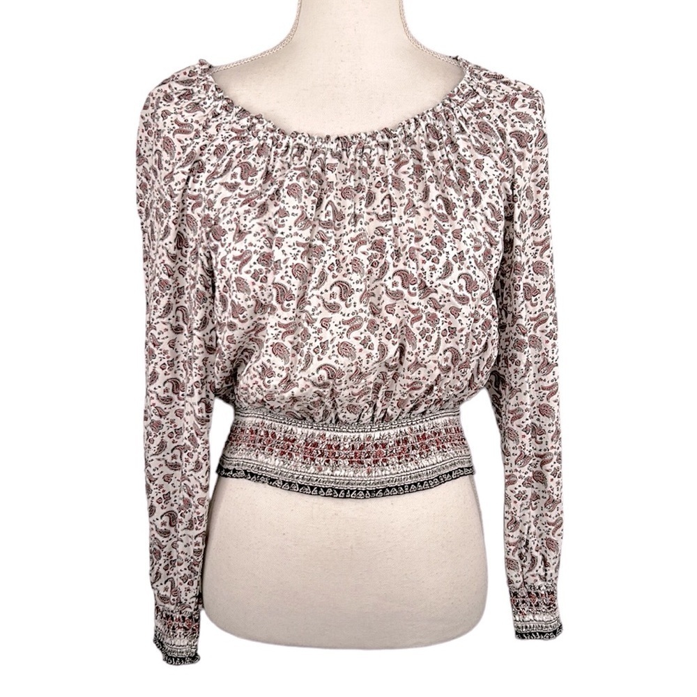 H&M White Floral Boho Long Sleeve Flowy Top‎ Size 2 Small